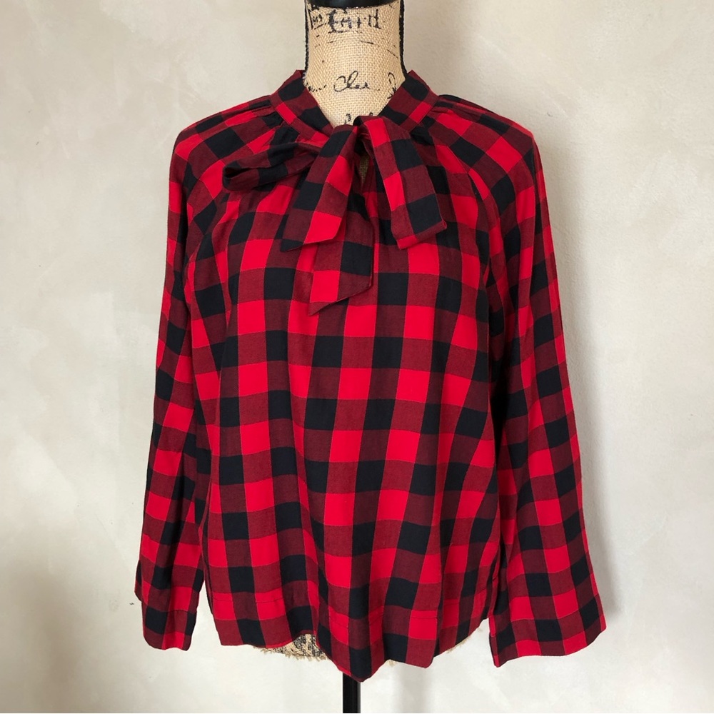 NWT Madewell tie-neck popover shirt in buffalo check